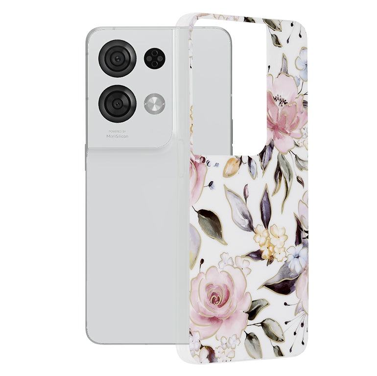 Husa de protectie Techsuit Marble Series compatibil cu Oppo Reno8 Pro, Alb
