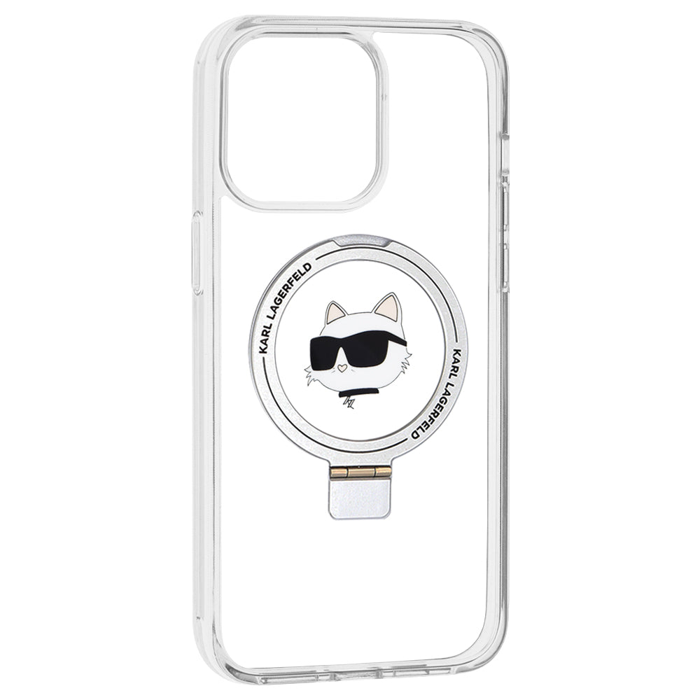 Karl Lagerfeld - Hardcase Ring Stand MagSafe (KLHMP15XHMRSCHH) - iPhone 15 Pro Max - White Choupette Head