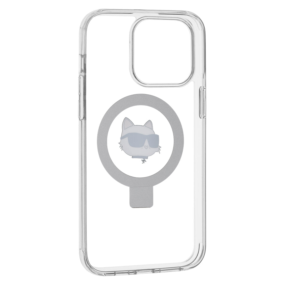 Karl Lagerfeld - Hardcase Ring Stand MagSafe (KLHMP15XHMRSCHH) - iPhone 15 Pro Max - White Choupette Head