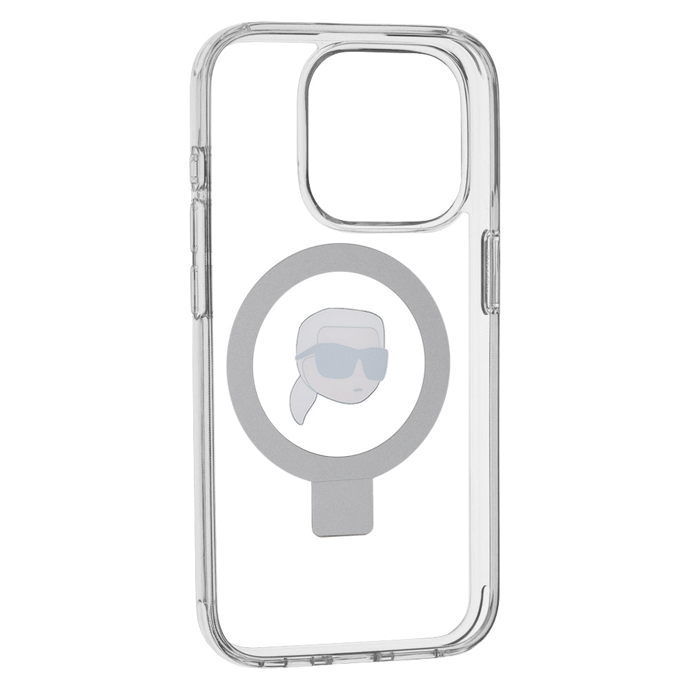 Karl Lagerfeld - Hardcase Ring Stand MagSafe (KLHMP15LHMRSKHH) - iPhone 15 Pro - White Karl Head
