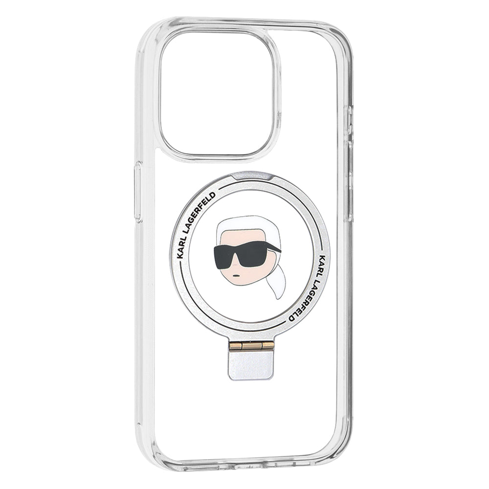 Karl Lagerfeld - Hardcase Ring Stand MagSafe (KLHMP15LHMRSKHH) - iPhone 15 Pro - White Karl Head