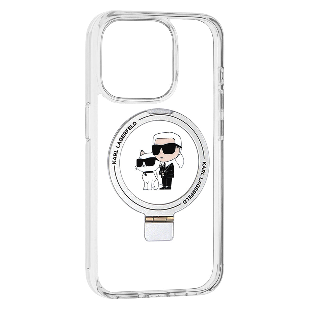 Karl Lagerfeld - Hardcase Ring Stand MagSafe (KLHMP15LHMRSKCH) - iPhone 15 Pro - White Karl&Choupette