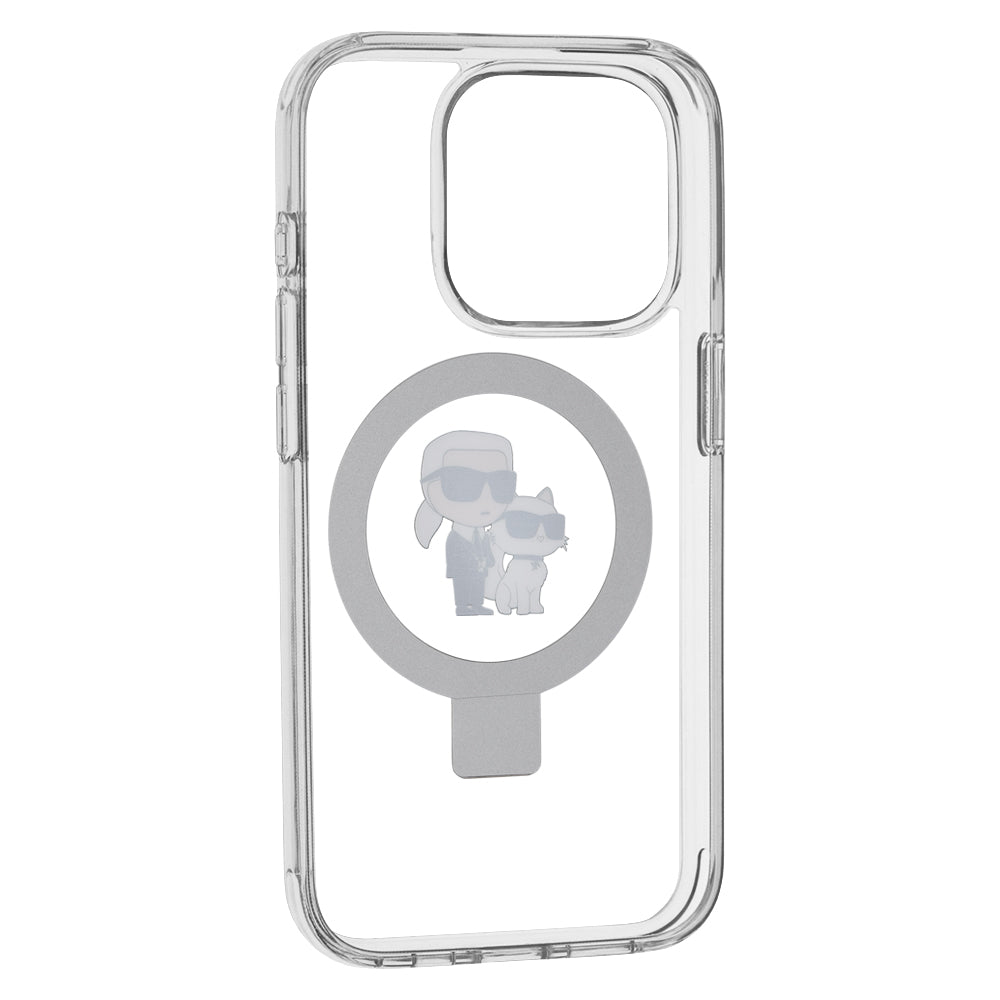 Karl Lagerfeld - Hardcase Ring Stand MagSafe (KLHMP15LHMRSKCH) - iPhone 15 Pro - White Karl&Choupette