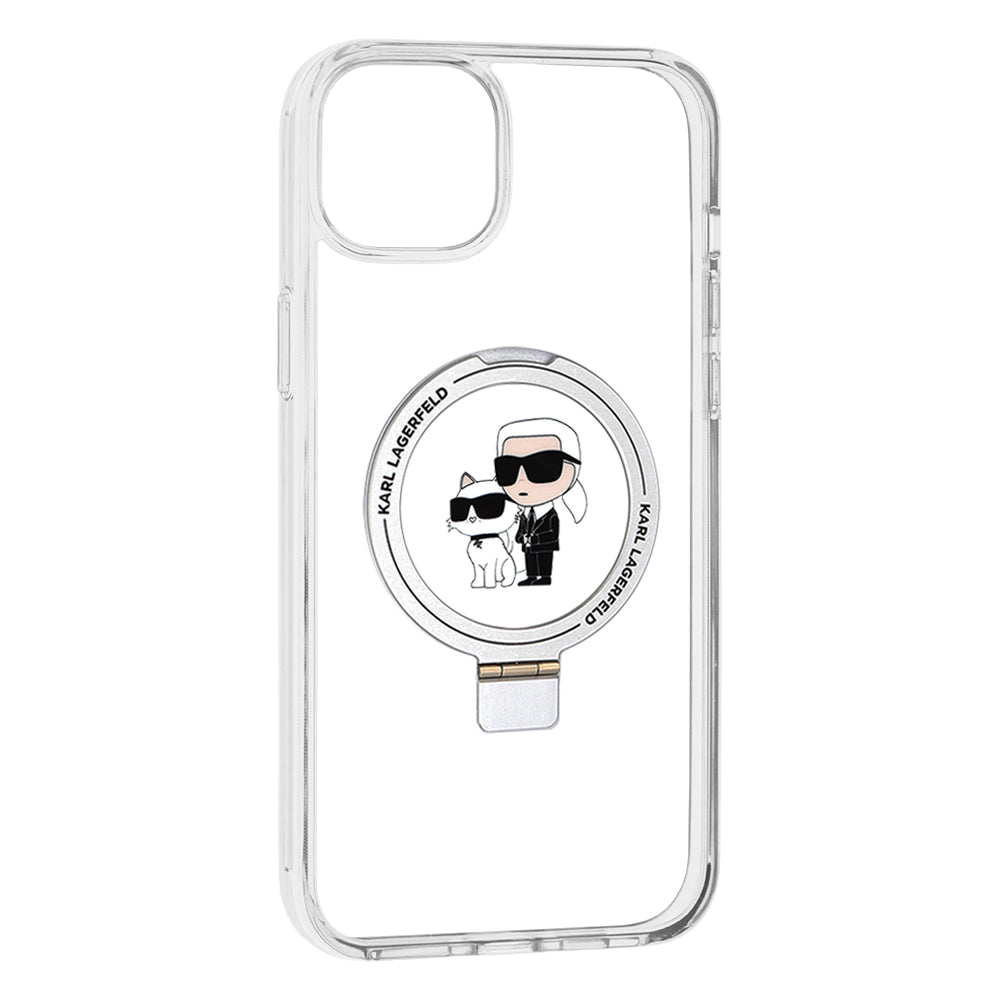 Karl Lagerfeld - Hardcase Ring Stand MagSafe (KLHMP15MHMRSKCH) - iPhone 15 Plus - White Karl&Choupette