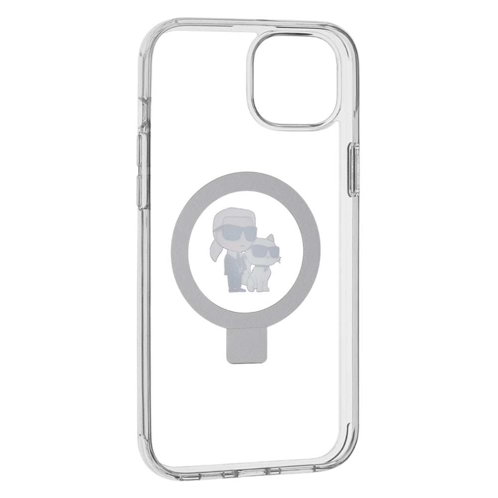Karl Lagerfeld - Hardcase Ring Stand MagSafe (KLHMP15MHMRSKCH) - iPhone 15 Plus - White Karl&Choupette