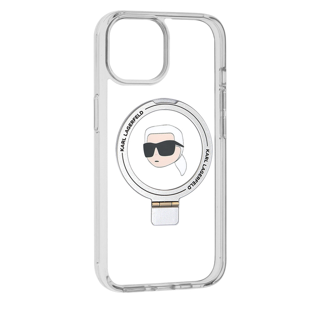 Karl Lagerfeld - Hardcase Ring Stand MagSafe (KLHMP15SHMRSKHH) - iPhone 15 - White Karl Head