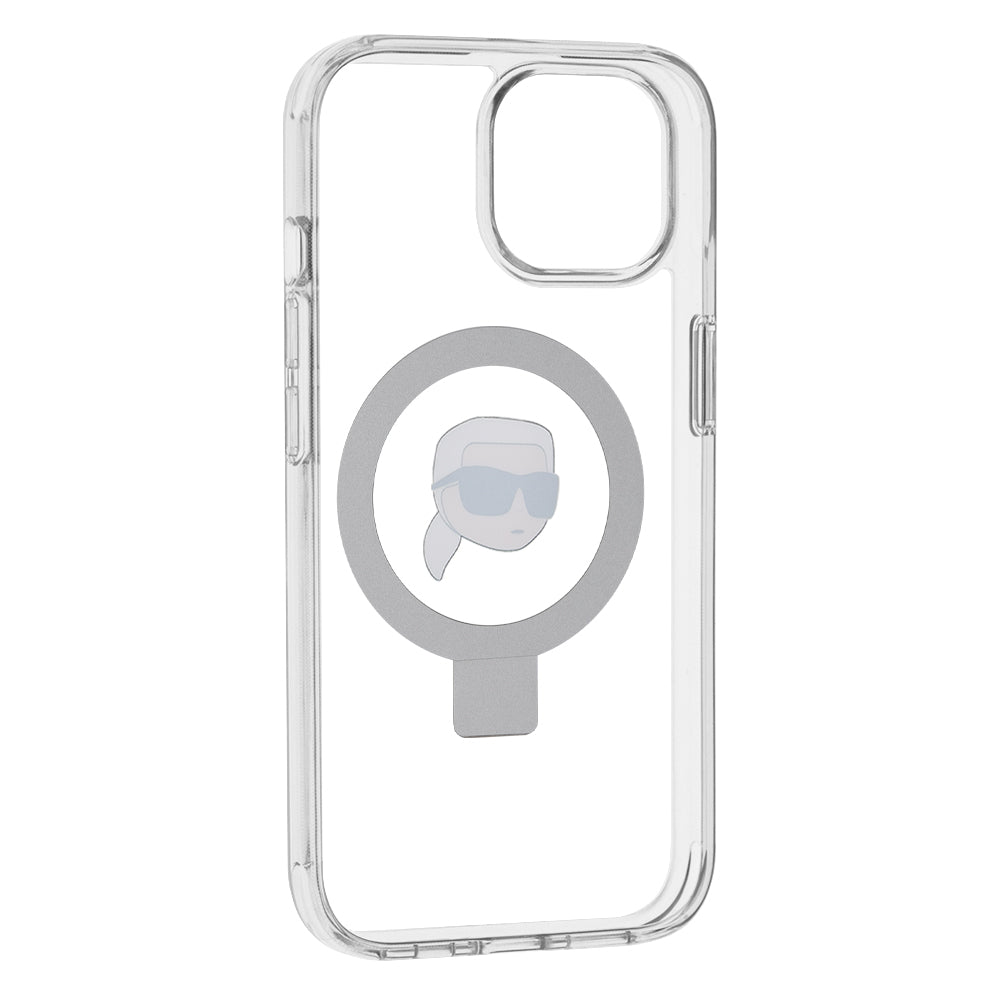 Karl Lagerfeld - Hardcase Ring Stand MagSafe (KLHMP15SHMRSKHH) - iPhone 15 - White Karl Head