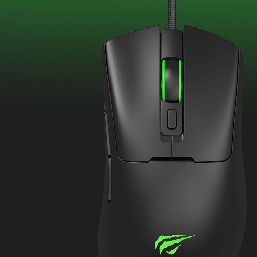 Havit - Wired Gaming Mouse (MS966) - with RGB Lights, 800/1600/3200/6400/8000/12000 DPI, 1.6m, 5V - Black