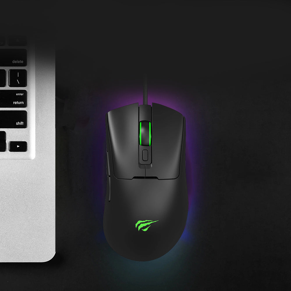 Havit - Wired Gaming Mouse (MS966) - with RGB Lights, 800/1600/3200/6400/8000/12000 DPI, 1.6m, 5V - Black