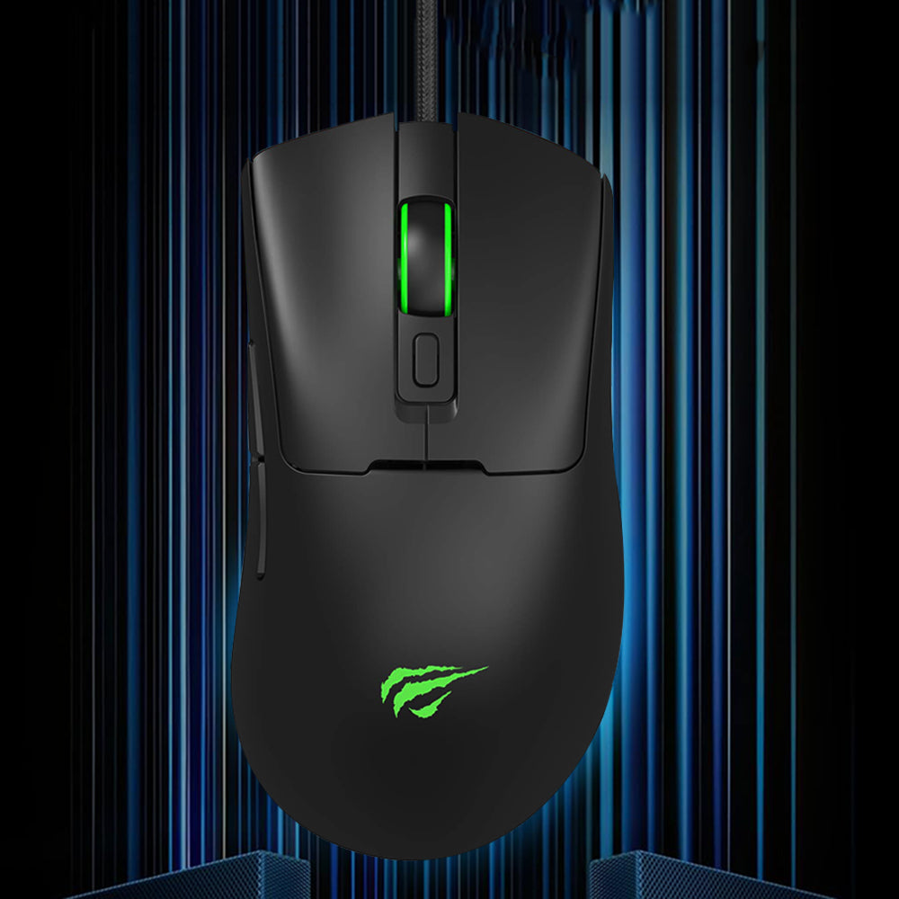 Havit - Wired Gaming Mouse (MS966) - with RGB Lights, 800/1600/3200/6400/8000/12000 DPI, 1.6m, 5V - Black