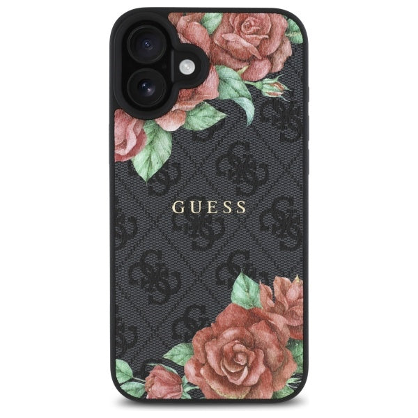 Husa pentru iPhone 16 - Guess Hardcase 4G Flower Print MagSafe (GUHMP16SP4ROPEMCK) - Black