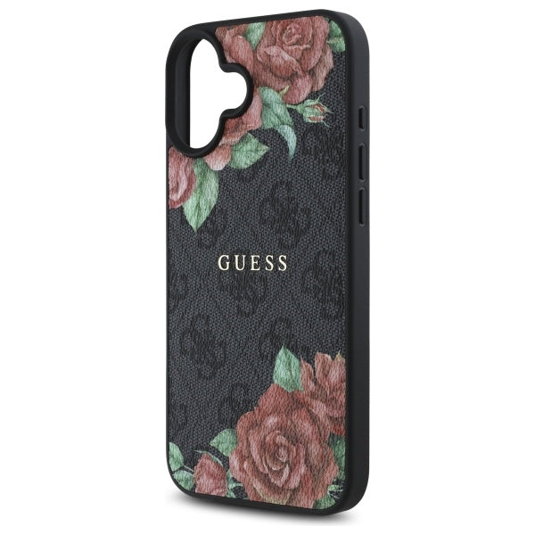 Husa pentru iPhone 16 - Guess Hardcase 4G Flower Print MagSafe (GUHMP16SP4ROPEMCK) - Black