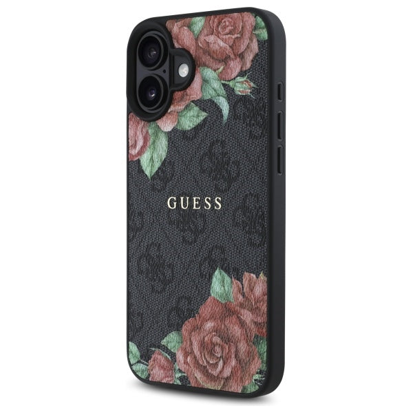 Husa pentru iPhone 16 - Guess Hardcase 4G Flower Print MagSafe (GUHMP16SP4ROPEMCK) - Black