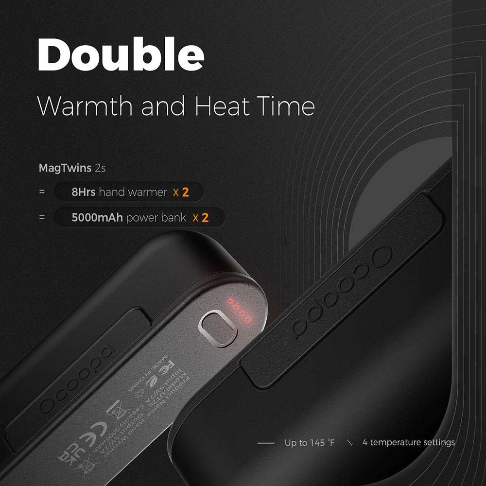 Ocoopa - Hand Warmer UT2s (UT2S-BK) - USB-C, with Power Bank, Electric, Magnetic Design, MagTwins, 2x 5000mAh - Black