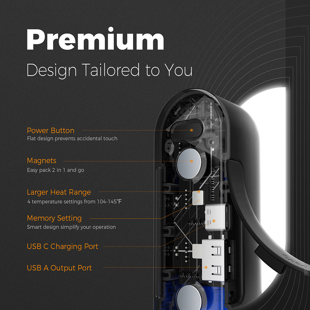 Ocoopa - Hand Warmer UT2s (UT2S-GY) - Type-C, with Power Bank, Electric, Magnetic Design, MagTwins, 2x 5000mAh - Grey