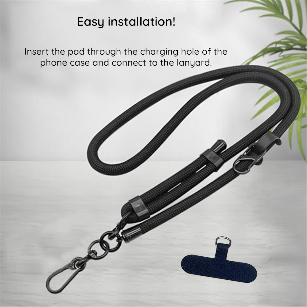 Techsuit - Rope Crossbody Strap (RCS1-03) - for Phones, Carabiner, Nylon Braided, Durable, Adjustable - Onyx Shadow