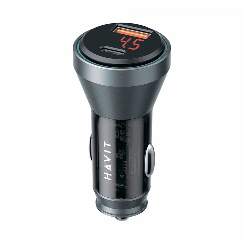 Havit - Car Charger (CC2017) - Type-C, USB, 45W, 3A, Visible Internal Structural Design - Black / Blue