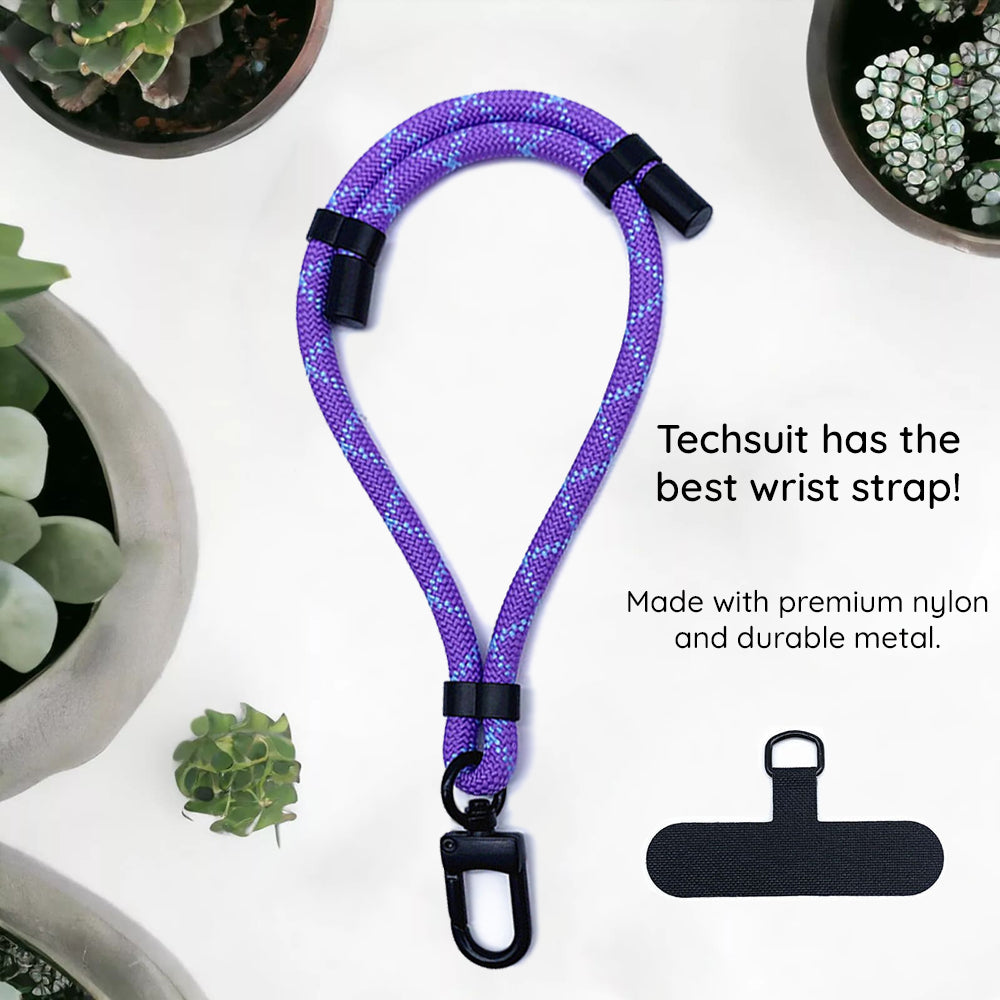 Techsuit - Rope Wrist Strap (RWS1-04) - for Phones, Carabiner, Nylon Braided, Durable, Adjustable, Universal - Pine Fore
