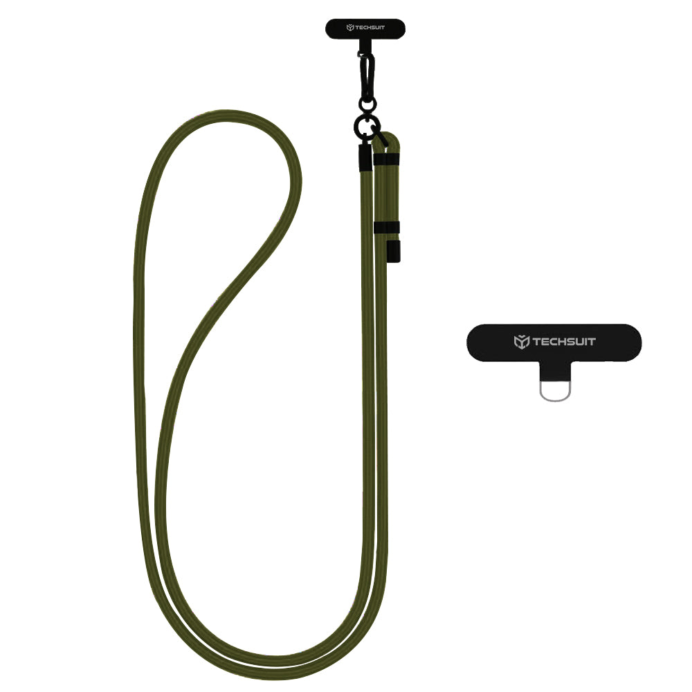 Techsuit - Rope Crossbody Strap (RCS1-06) - for Phones, Carabiner, Nylon Braided, Durable, Adjustable - Moss Green