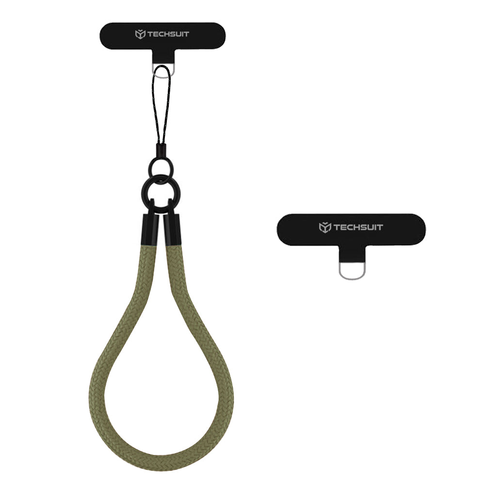 Techsuit - Rope Wrist Strap (RWS2-06) - for Phones, with Keychain Cord, Nylon Braided, Durable, Universal - Olive Leaf