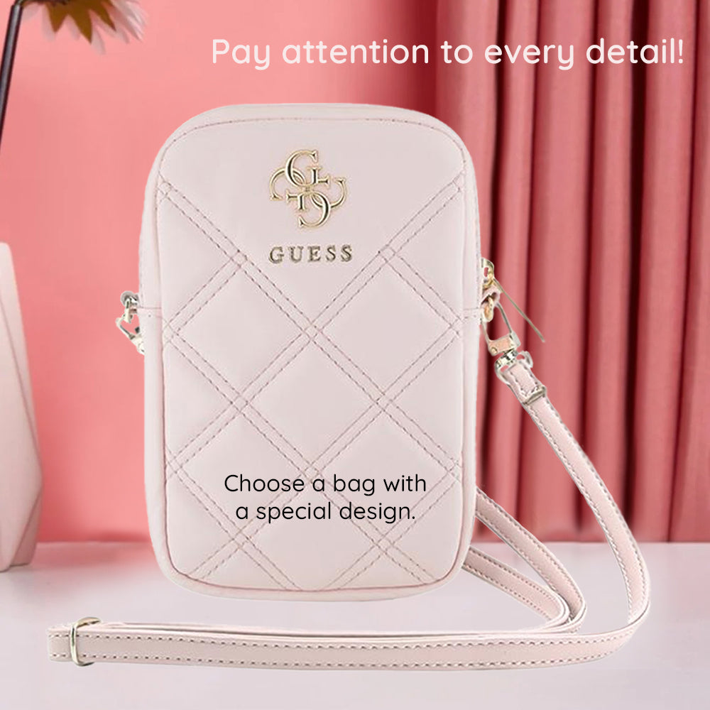 Guess - Universal Phone Pouch Zip Quilted 4G (GUWBZPSQSSGP) - Universal, Adjustable Strap, Zip Closure - Pink