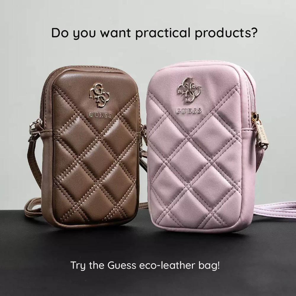 Guess - Universal Phone Pouch Zip Quilted 4G (GUWBZPSQSSGP) - Universal, Adjustable Strap, Zip Closure - Pink
