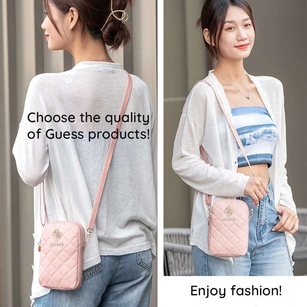 Guess - Universal Phone Pouch Zip Quilted 4G (GUWBZPSQSSGP) - Universal, Adjustable Strap, Zip Closure - Pink