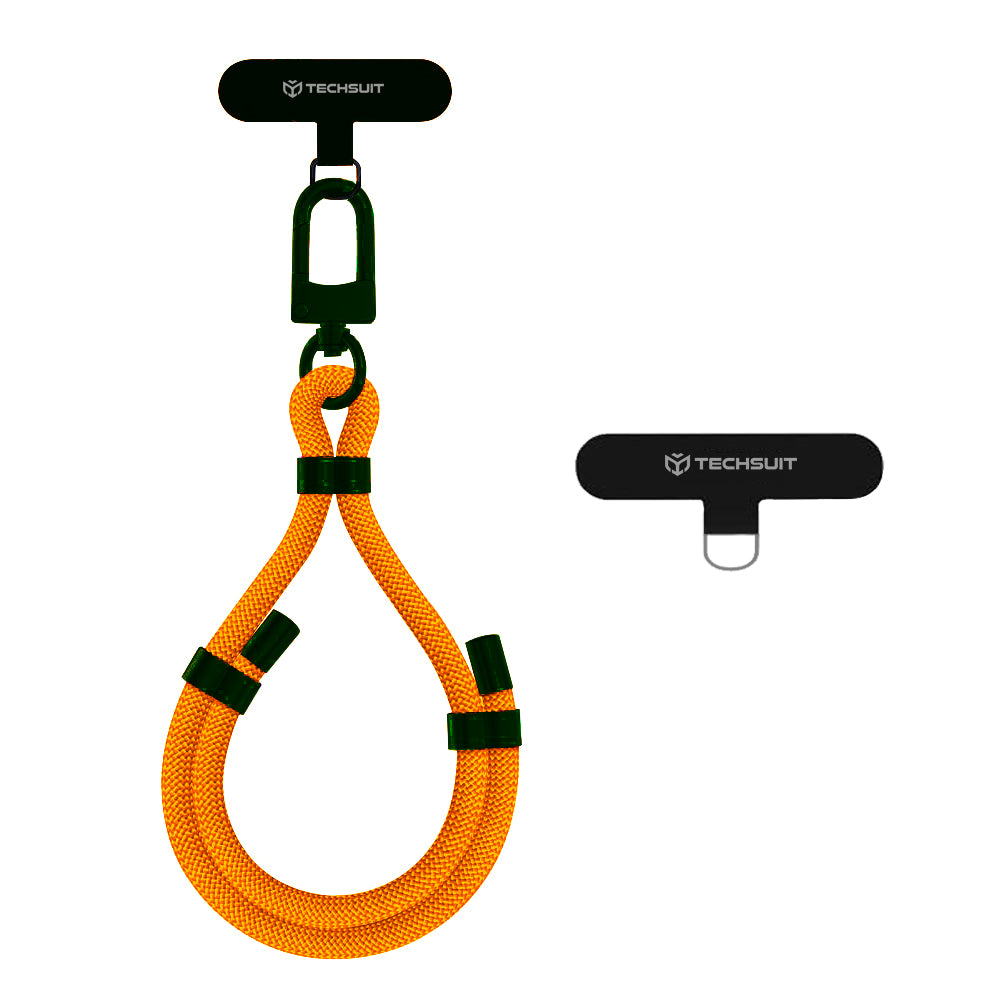 Techsuit - Rope Wrist Strap (RWS1-03) - for Phones, Carabiner, Nylon Braided, Durable, Adjustable, Universal - Flame Ora