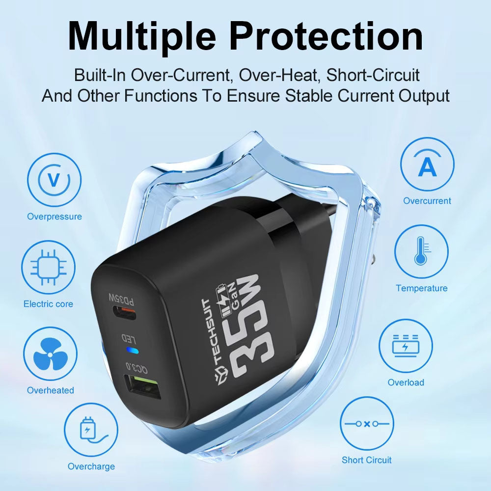 Techsuit - Premium Wall Charger (CHPD174) - GaN, USB QC3.0, Type-C PD35W - White
