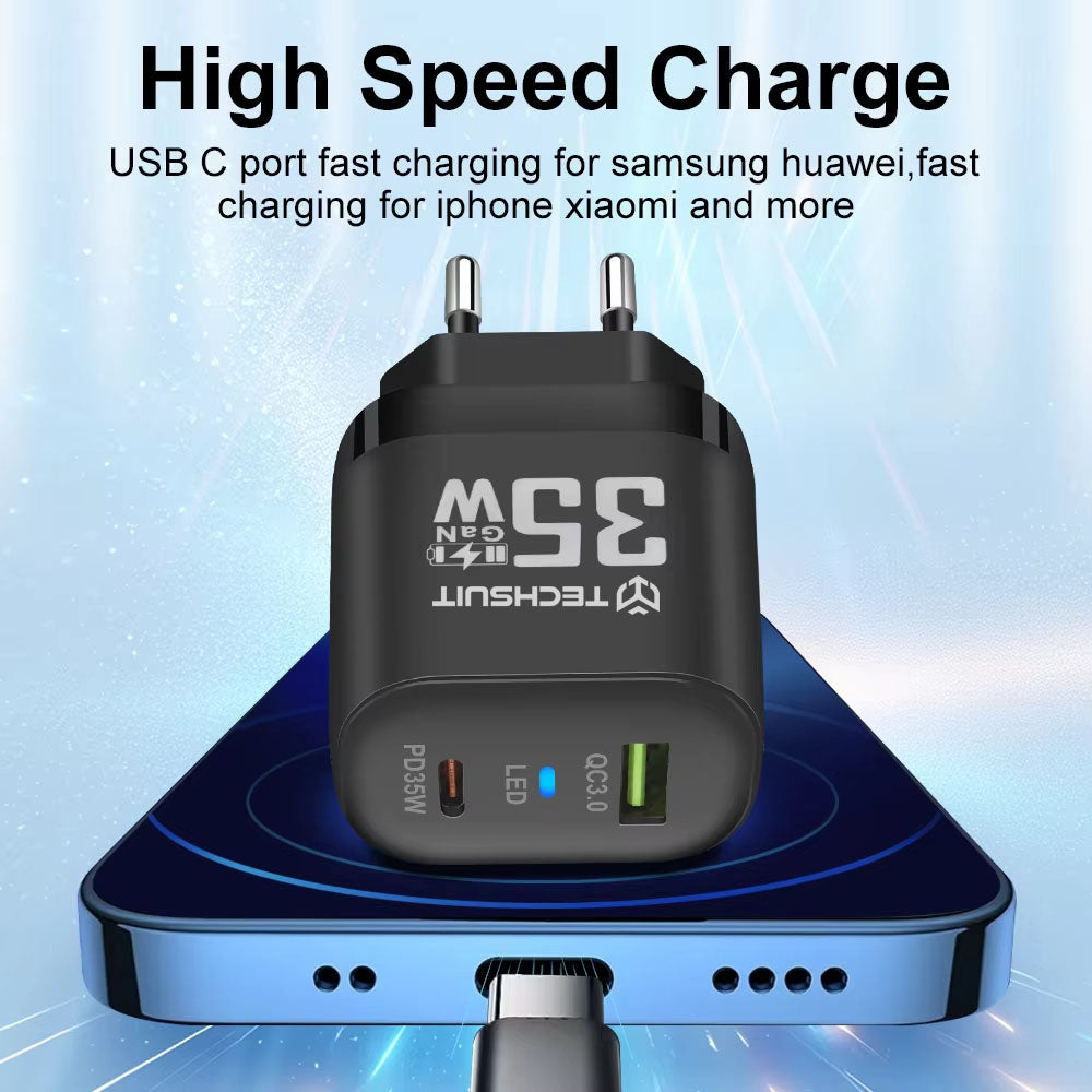 Techsuit - Premium Wall Charger (CHPD174) - GaN, USB QC3.0, Type-C PD35W - Black