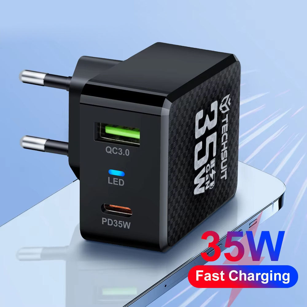 Techsuit - Premium Wall Charger Tiny Series (CHPD173) - GaN, USB, Type-C, Fast Charge, PD35W - White