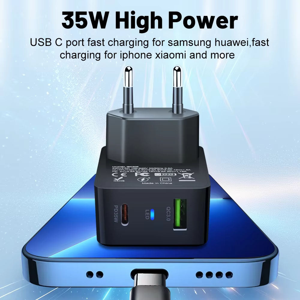 Techsuit - Premium Wall Charger Tiny Series (CHPD173) - GaN, USB, Type-C, Fast Charge, PD35W - Black