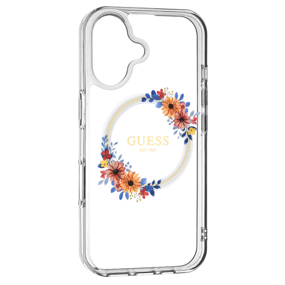 Guess - IML Flowers Wreath MagSafe (GUHMP16MHFWFCT) - iPhone 16 Plus - Clear