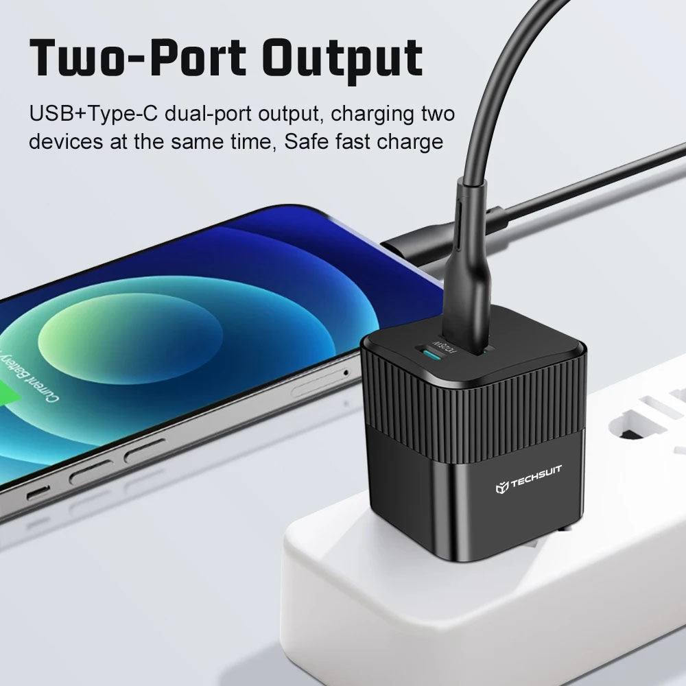 Techsuit - Premium Wall Charger Tiny Series (CHPD216) - GaN, USB QC3.0, Type-C PD25W - Black