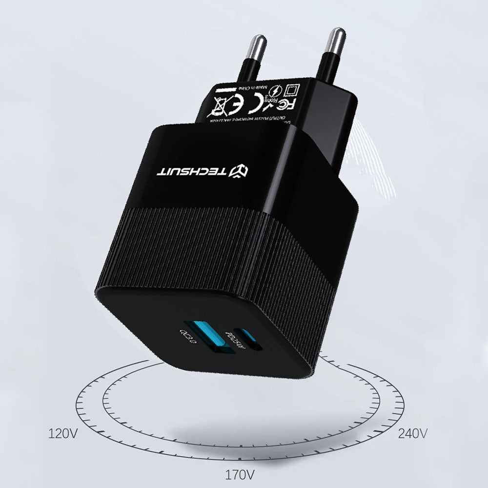 Techsuit - Premium Wall Charger Tiny Series (CHPD216) - GaN, USB QC3.0, Type-C PD25W - Black