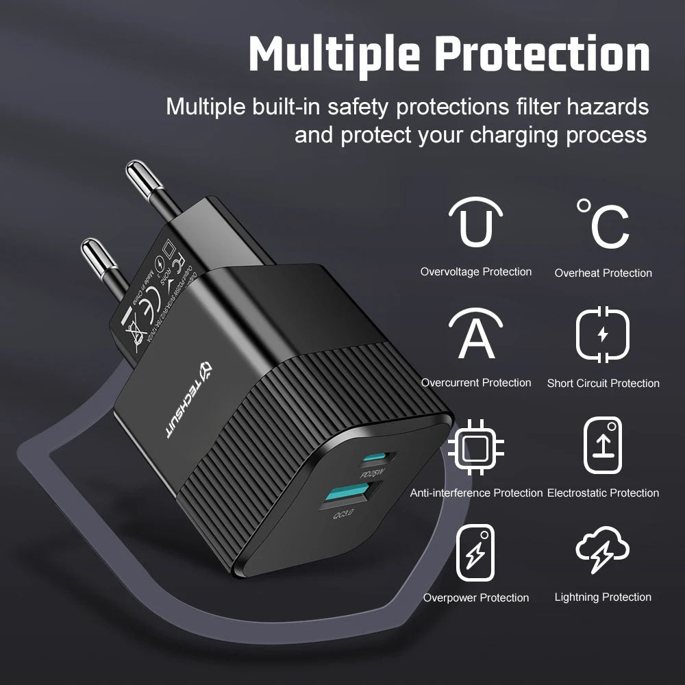 Techsuit - Premium Wall Charger Tiny Series (CHPD216) - GaN, USB QC3.0, Type-C PD25W - White