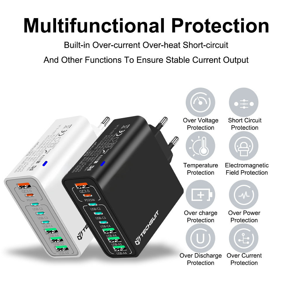 Techsuit - Wall Charger (CHPD224) - 4 x USB, 4 X Type-C, Fast Charging, 65W - White