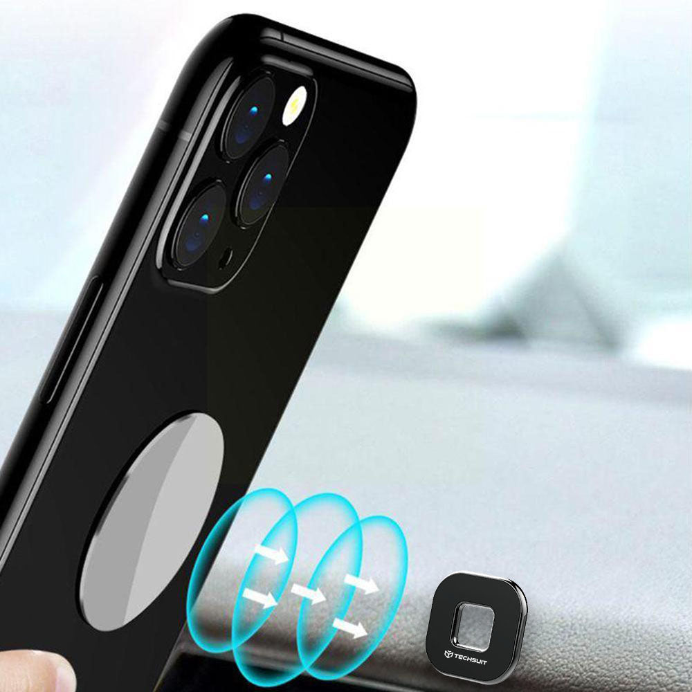 Techsuit - Phone Holder Tiny Series (HOLD210) - Dashboard Magnetic Grip, Multipurpose Use, Quadrilateral, 2 Metal Plates