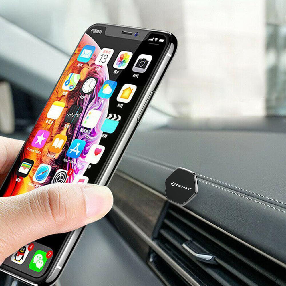 Techsuit - Phone Holder Tiny Series (HOLD210-C) - Dashboard Magnetic Grip, Multipurpose Use, Hexagonal, 2 Metal Plates -