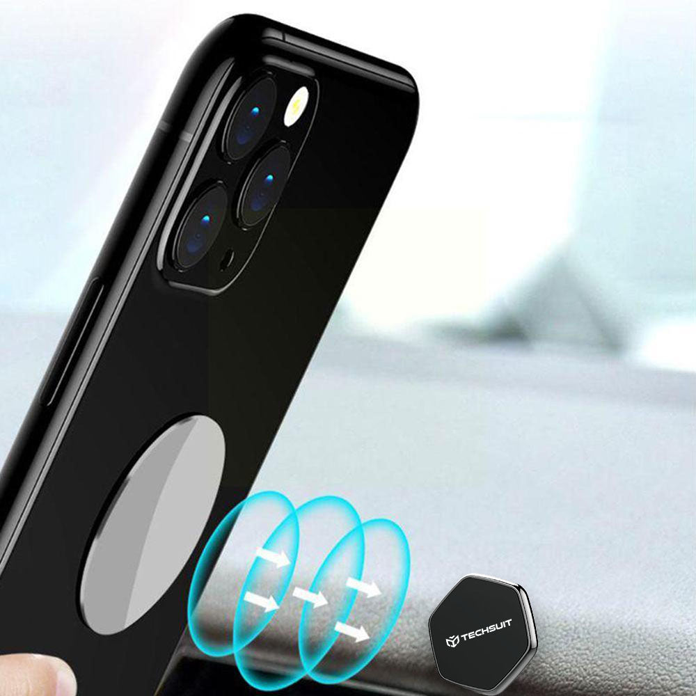 Techsuit - Phone Holder Tiny Series (HOLD210-C) - Dashboard Magnetic Grip, Multipurpose Use, Hexagonal, 2 Metal Plates -