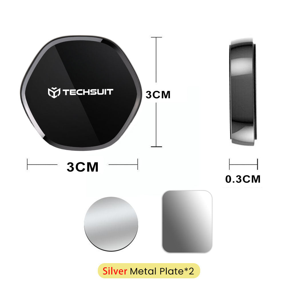 Techsuit - Phone Holder Tiny Series (HOLD210-C) - Dashboard Magnetic Grip, Multipurpose Use, Hexagonal, 2 Metal Plates -