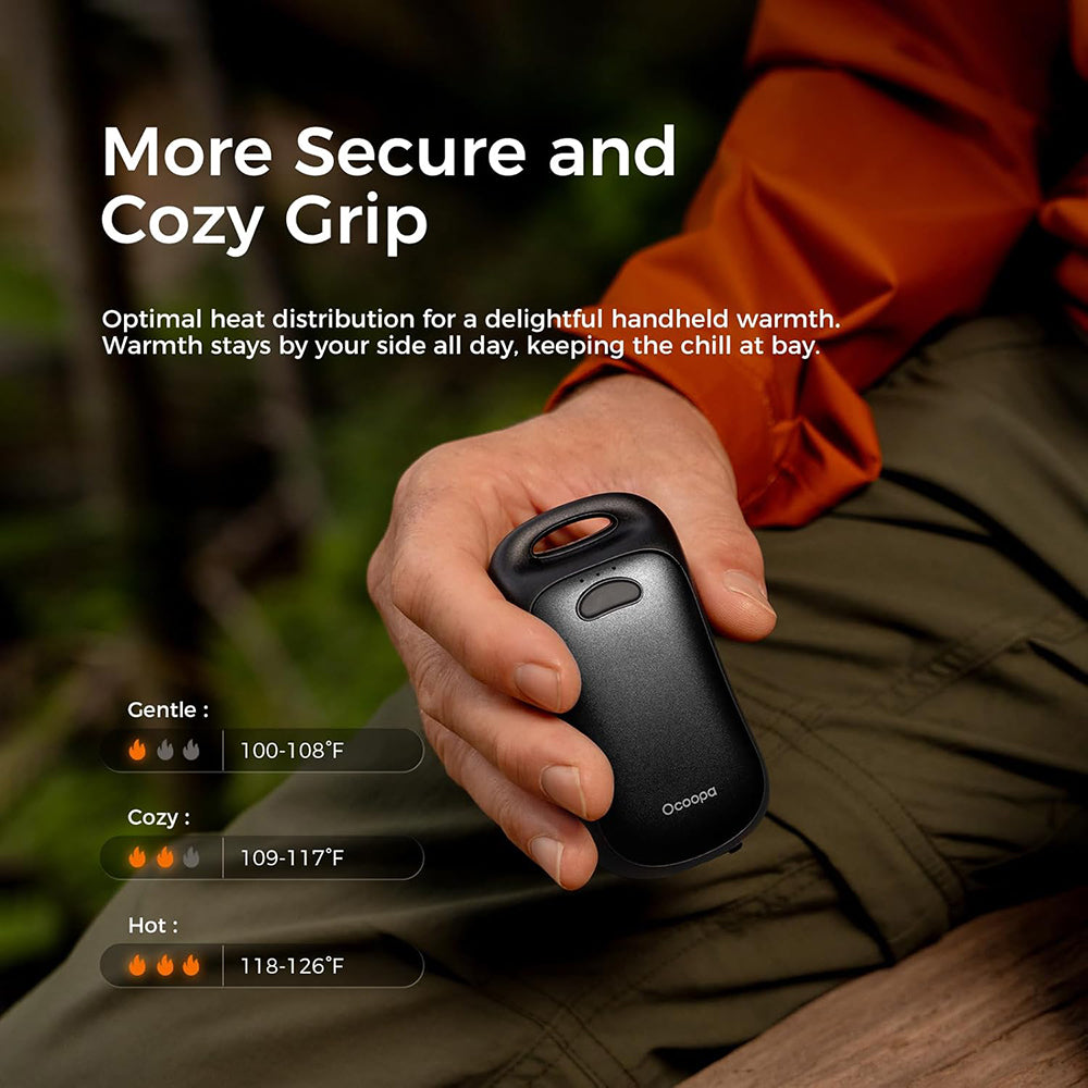 Ocoopa - Hand Warmer UT4 Urban (UT3061-BK) - USB-C, IP45, Adjustable Heat, Magnetic, with Strap, 2x 3000mAh - Black