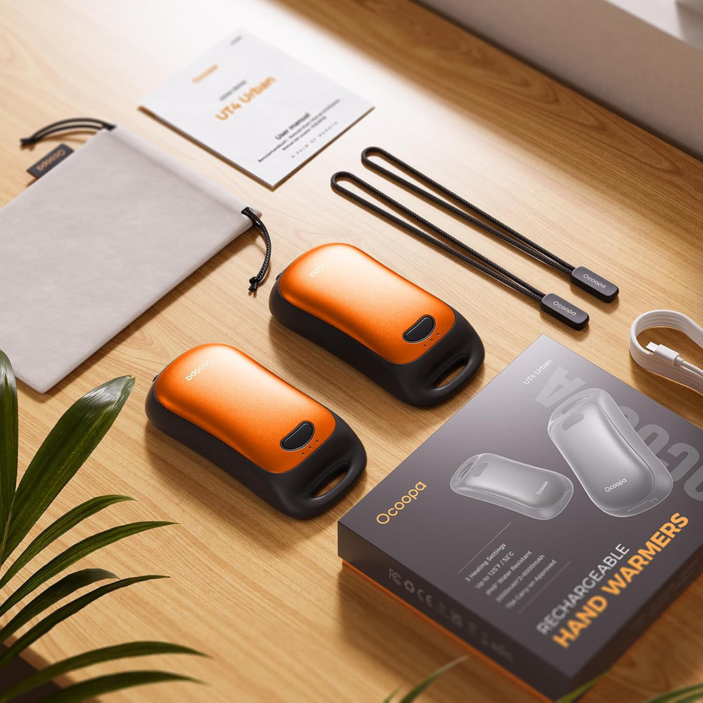 Ocoopa - Hand Warmer UT4 Urban (UT3061- OG) - USB-C, IP45, Adjustable Heat, Magnetic, with Strap, 2x 3000mAh - Orange