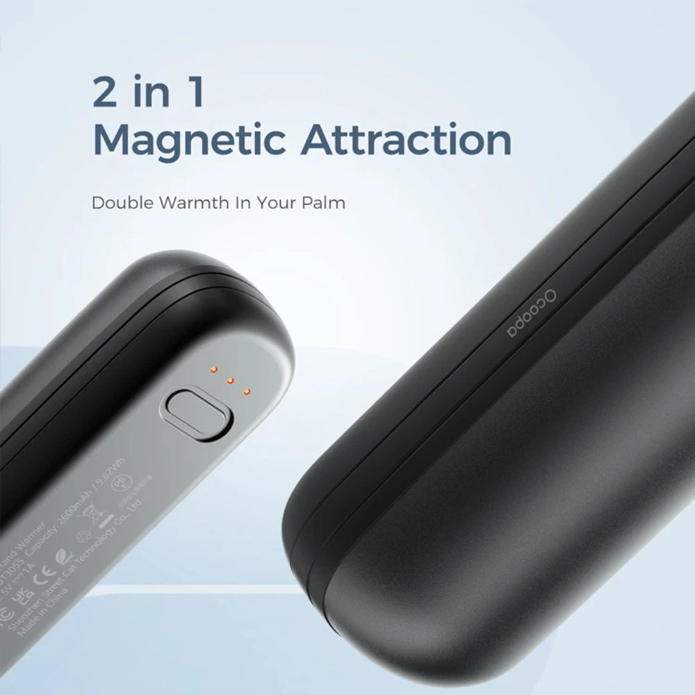 Ocoopa - Hand Warmer UT2s Mini (UT2S-MINI-BK) - Type-C, with Power Bank, Magnetic Design, MagTwins, 2x 2600mAh - Black