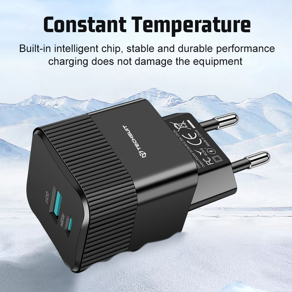 Techsuit - Premium Wall Charger Tiny Series (CHPD216) - GaN, USB QC3.0, Type-C PD25W - White