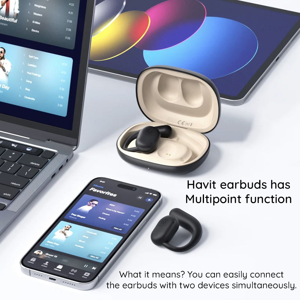 Havit - Wireless Earbuds (OWS914) - with Microphone, Bluetooth 5.3, True Wireless Stereo, ENC, USB-C, 500mAh - Beige