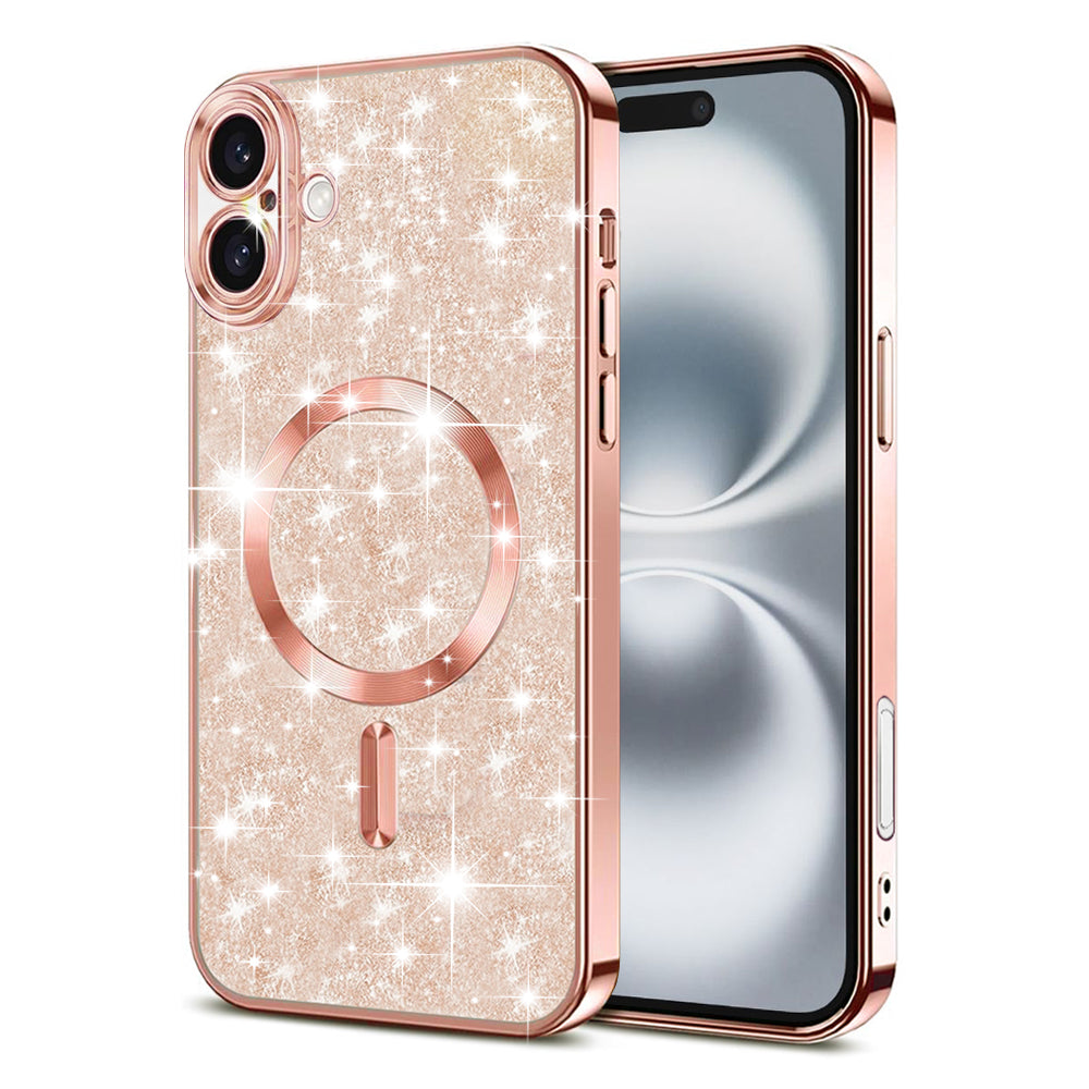 TechSuit Husa de protectie Techsuit Luxury Glitter MagSafe compatibil cu iPhone 16, Roz Auriu