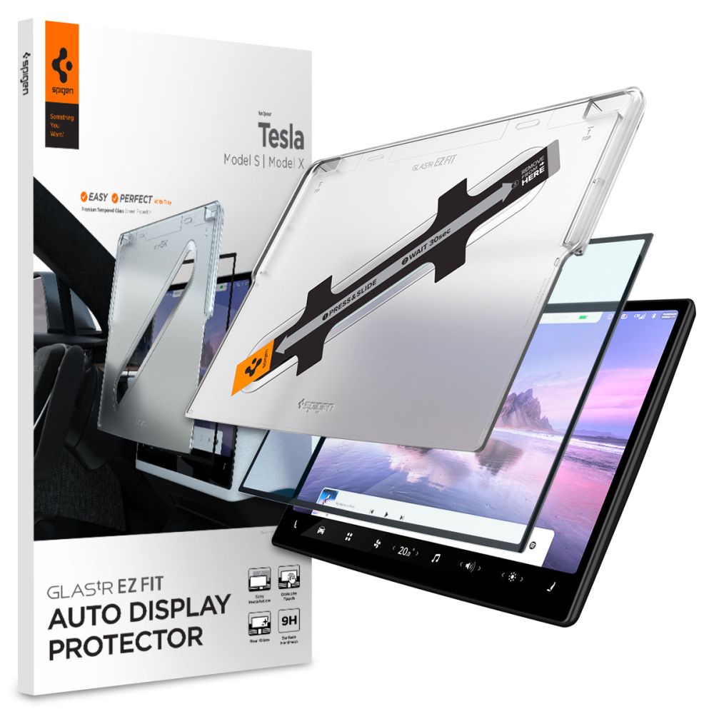 Spigen - Glas.tR EZ-FIT (AGL04688) - Tesla Model X 2022 / Model S 2021 - Black