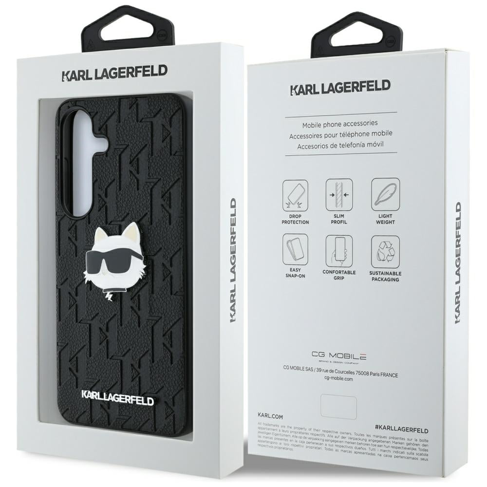 Karl Lagerfeld - Hardcase Monogram Leather (KLHCS25SPGKLCHPK) - Samsung Galaxy S25 - Choupette Head Pin