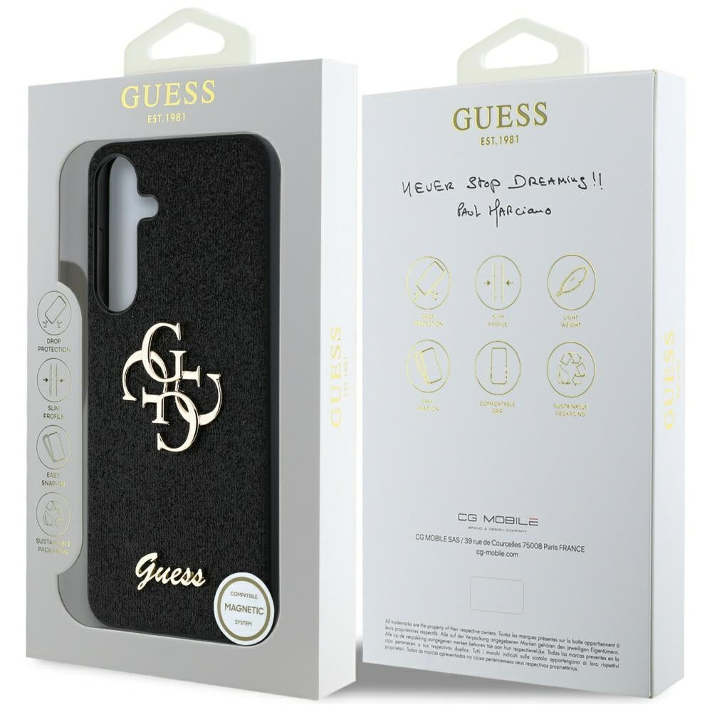 Guess Husa de protectie Guess Glitter Script Big 4G Logo (GUHCS25SHG4SGK) compatibil cu Samsung Galaxy S25, Negru – imag